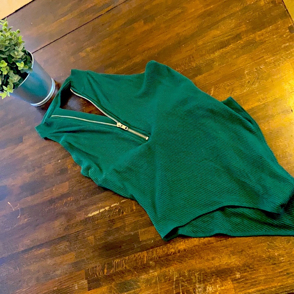 Zip front halter top bodysuit